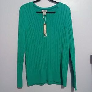 NWT JCPenny Lapis Green Cable Knit Sweater